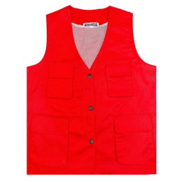 Manufacture V-neck red vest jacket Customized snap button volunteer vest jacket Vest jacket supplier SKV040 Manufacture V-neck red vest jacket Customized snap button volunteer vest jacket Vest jacket supplier SKV040